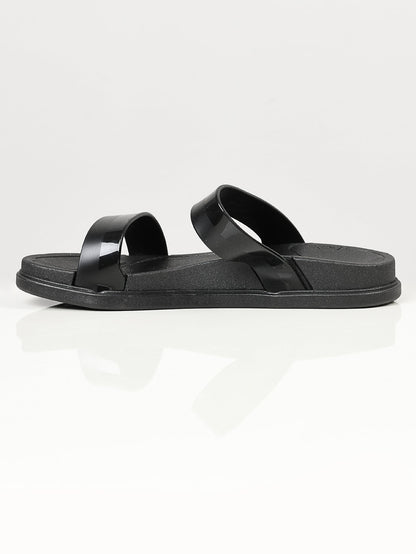 Limelight - Twin Strap Slippers - Black