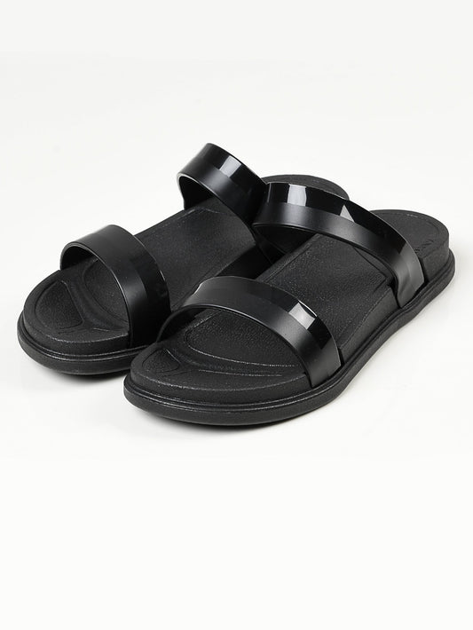 Limelight - Twin Strap Slippers - Black