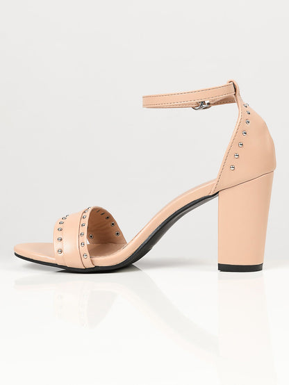 Limelight - Studded Block Heels - Light Peach