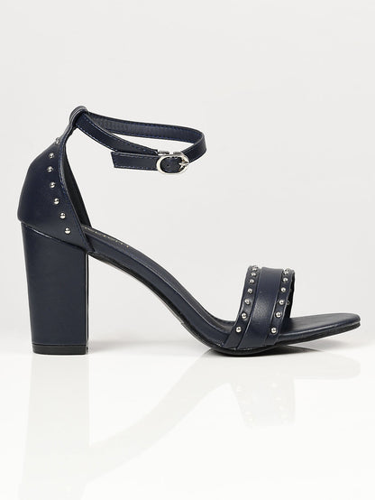 Limelight - Studded Block Heels - Navy Blue