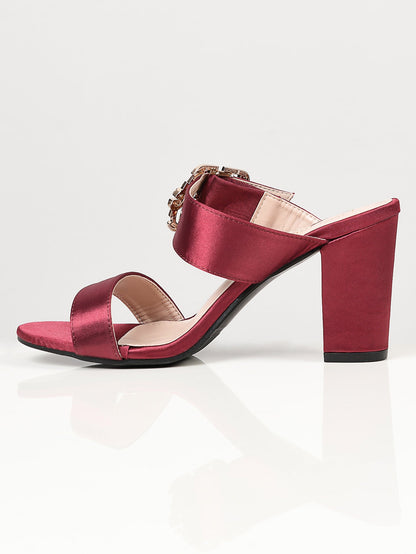 Limelight - Satin Buckle Heels - Maroon