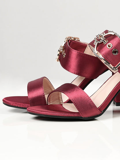 Limelight - Satin Buckle Heels - Maroon