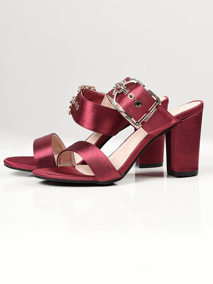 Limelight - Satin Buckle Heels - Maroon