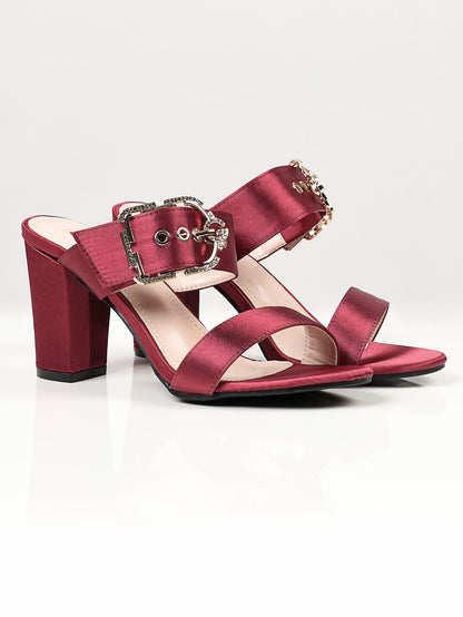 Limelight - Satin Buckle Heels - Maroon