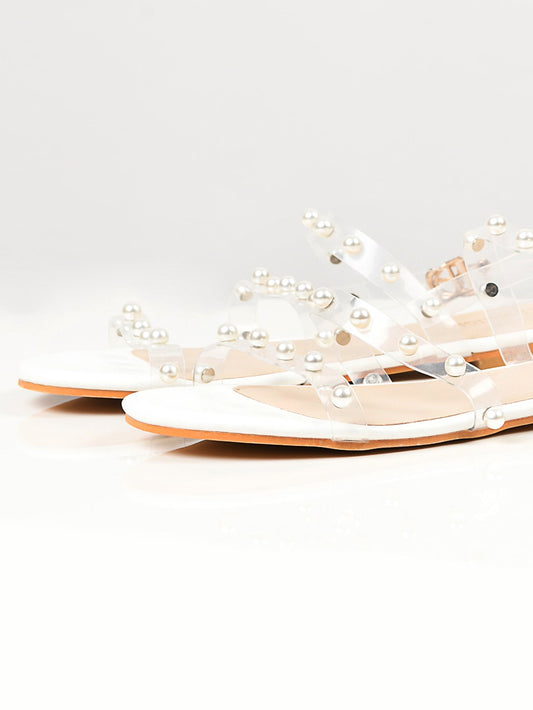 Limelight - Pearl Studded Sandals - White