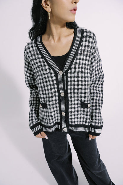 Ethnic - HOUNDSTOOTH CARDIGAN WITH GEM BUTTONS (E0526/108/902)