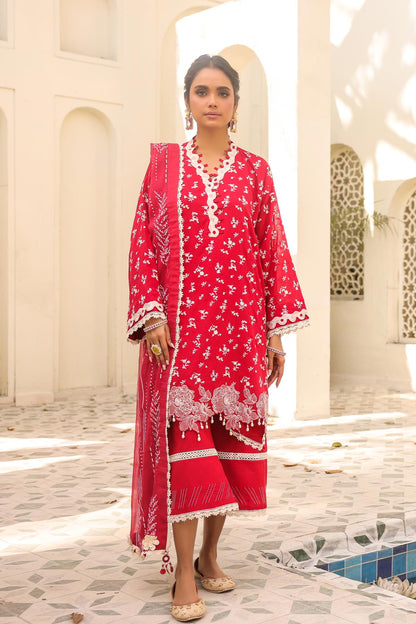 3 Pc Embroidered Lawn Suit With Poly Chiffon Dupatta