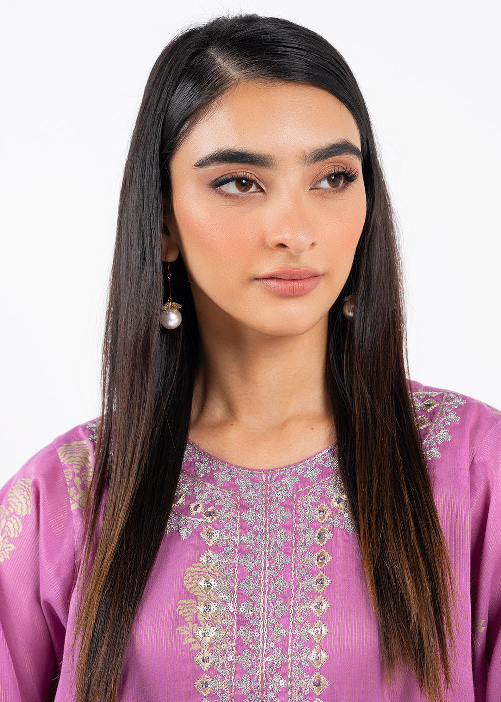 Dyed Embroidered Zari Lawn Kurti