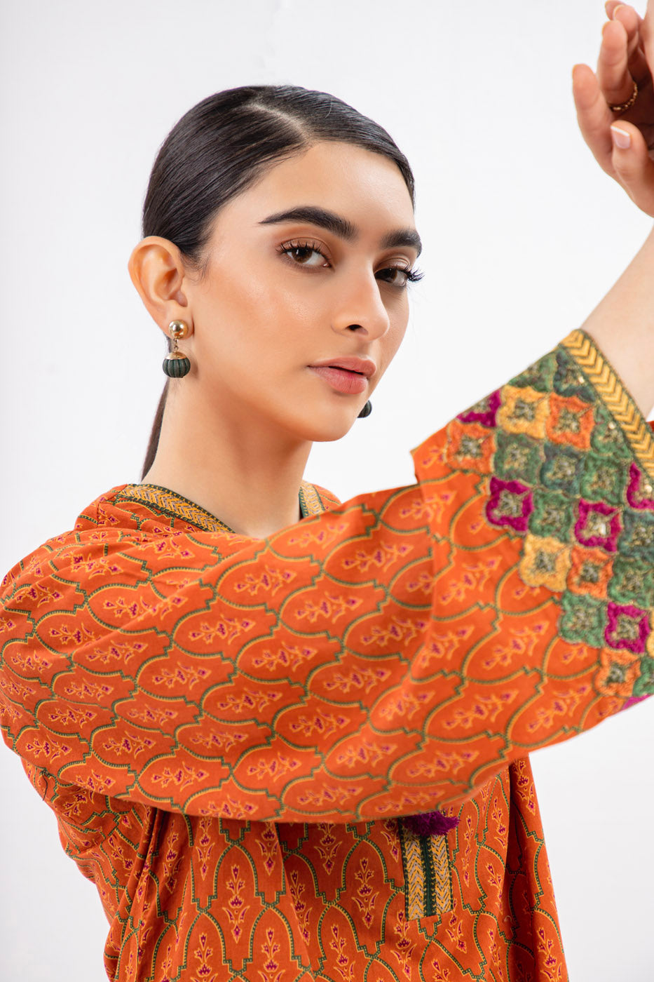 Printed Embroidered Silk Kurti