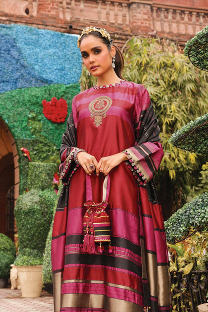 2 Pc Embroidered Yarn Dyed Silk Suit With Yarn Dyed Silk Dupatta