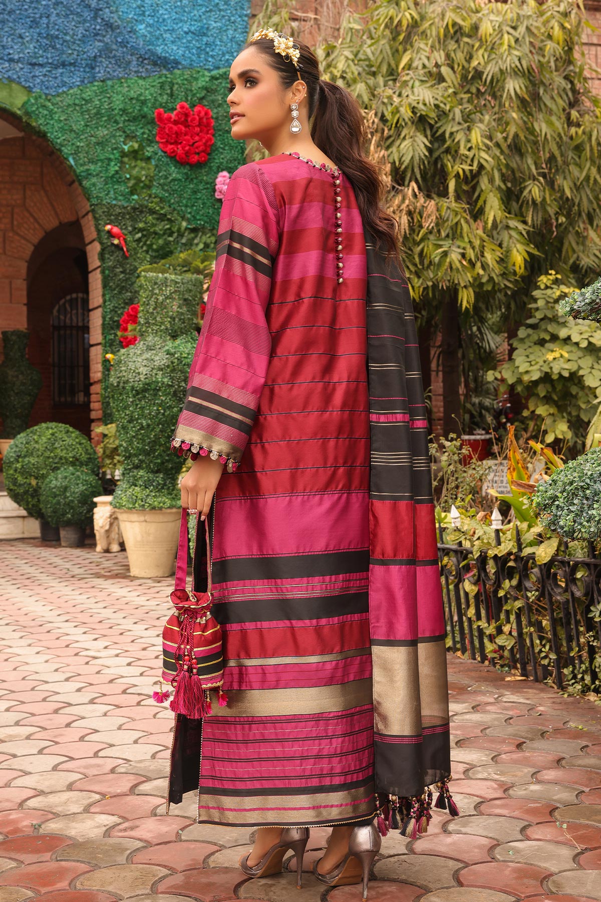 2 Pc Embroidered Yarn Dyed Silk Suit With Yarn Dyed Silk Dupatta