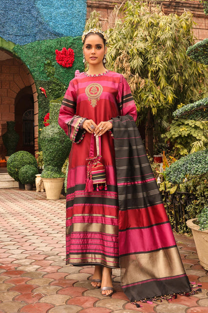 2 Pc Embroidered Yarn Dyed Silk Suit With Yarn Dyed Silk Dupatta