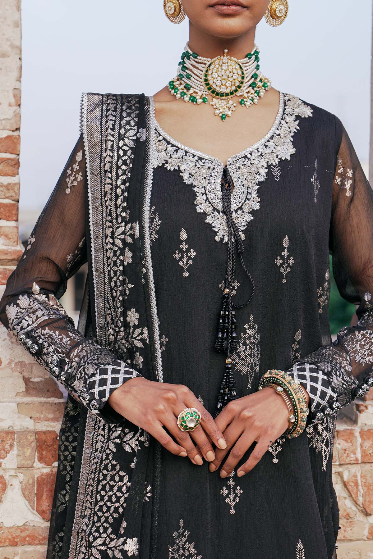 4 Pc Embroidered Chiffon Suit With Chiffon Dupatta