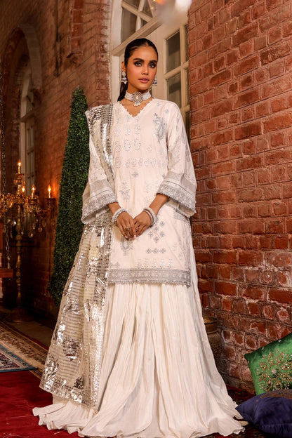 3 Pc Embroidered Dobby Suit With Organza Net Dupatta