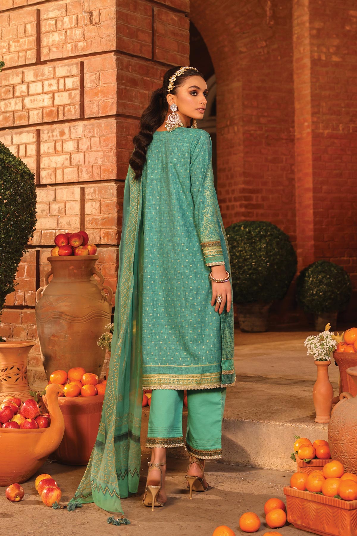 2 Pc Embroidered Cambric Suit With Poly Chiffon Dupatta