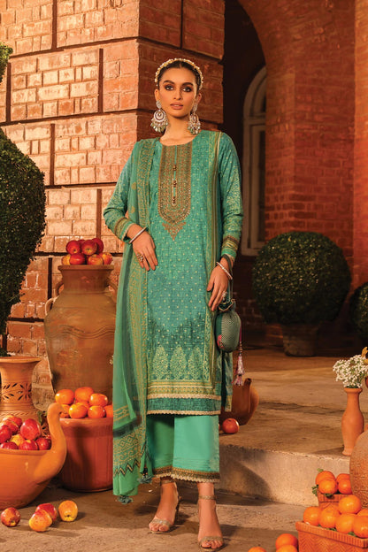 2 Pc Embroidered Cambric Suit With Poly Chiffon Dupatta