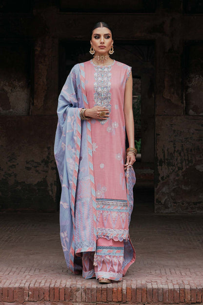 3 Pc Embroidered Two Way Slub Suit With Jacquard Dupatta