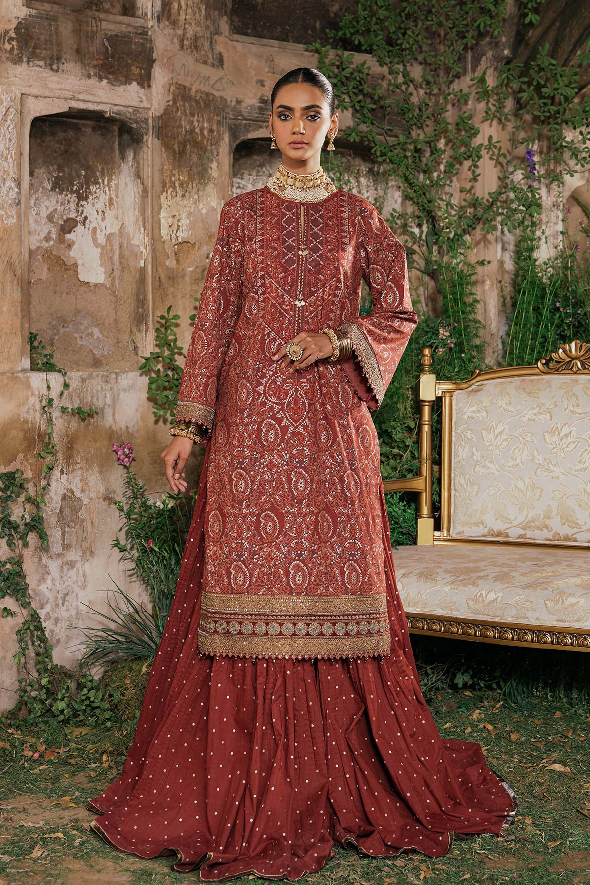 2 Pc Embroidered Cambric Suit With Cambric Trouser