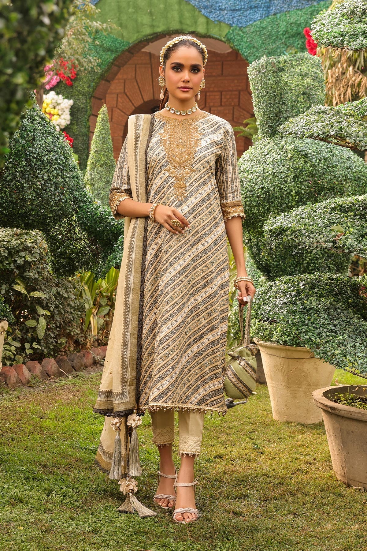 2 Pc Embroidered Cambric Suit With Poly Chiffon Dupatta