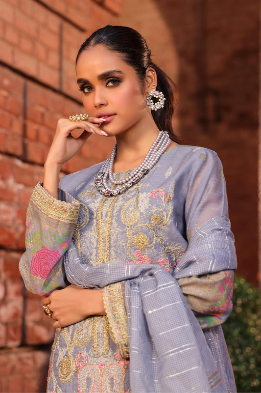 4 Pc Embroidered Cotton Net Suit With Sequence Dupatta