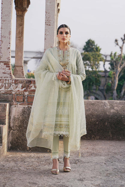 3 Pc Embroidered One Way Slub Suit With Fancy Dupatta