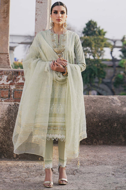 3 Pc Embroidered One Way Slub Suit With Fancy Dupatta