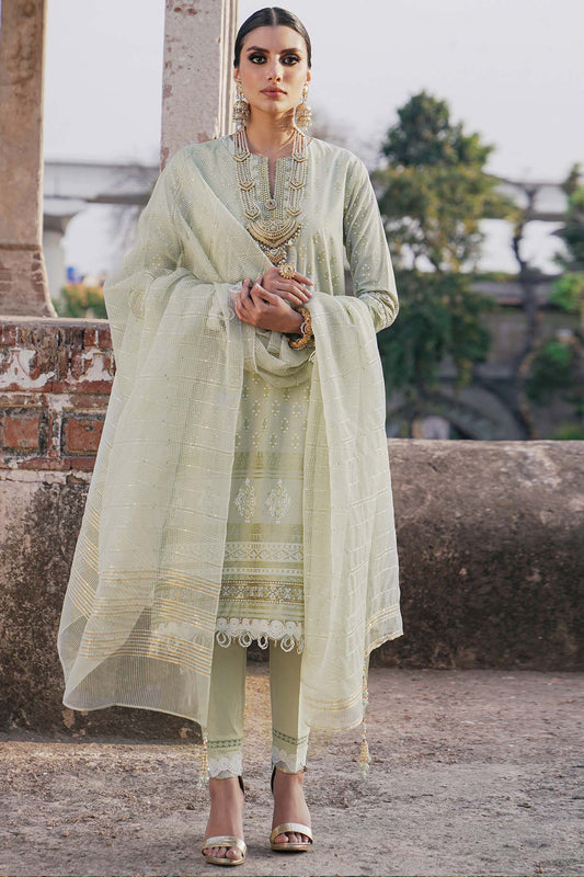 3 Pc Embroidered One Way Slub Suit With Fancy Dupatta