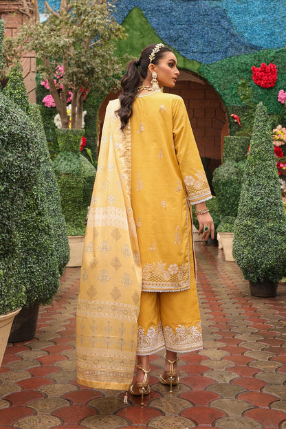 2 Pc Embroidered One Way Slub Suit With Silk Dupatta