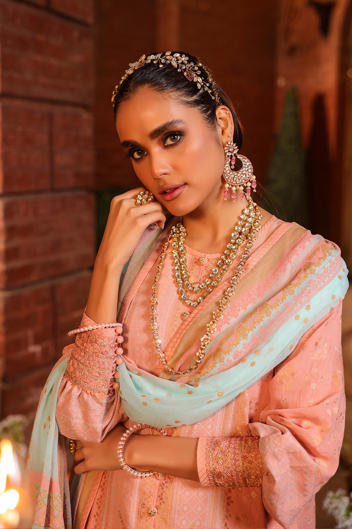 3 Pc Embroidered Jacquard Suit With Poly Chiffon Dupatta