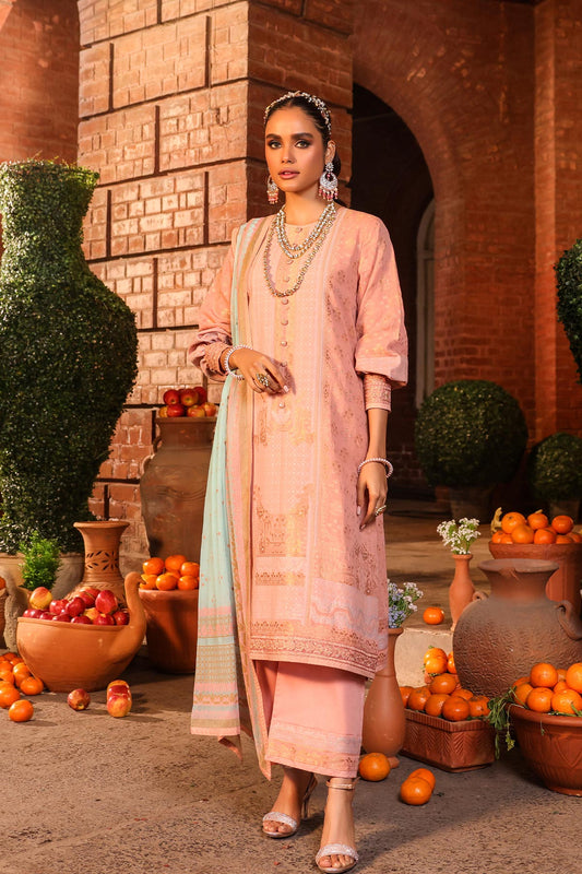 3 Pc Embroidered Jacquard Suit With Poly Chiffon Dupatta