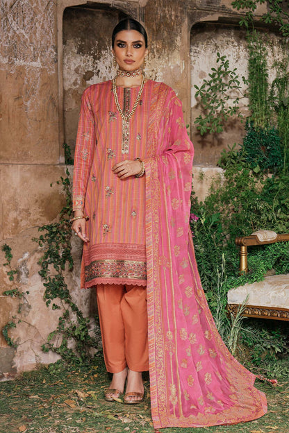 2 Pc Embroidered Cambric Suit With Chiffon Dupatta