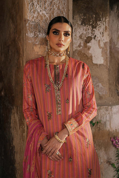 2 Pc Embroidered Cambric Suit With Chiffon Dupatta