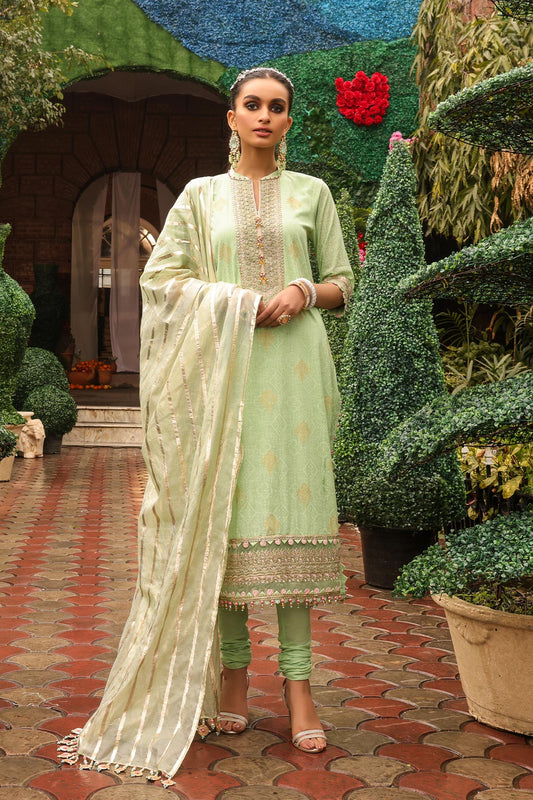 3 Pc Embroidered Two Way Slub Suit With Yarn Dyed Dupatta