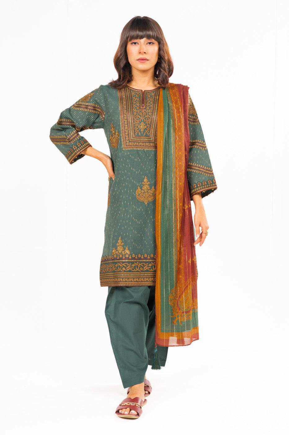 3 Pc Embroidered Dobby Outfit