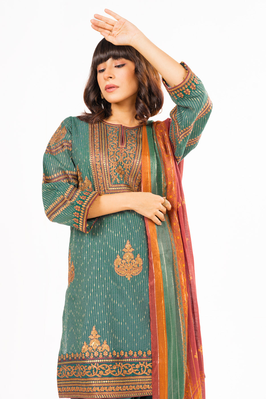 3 Pc Embroidered Dobby Outfit