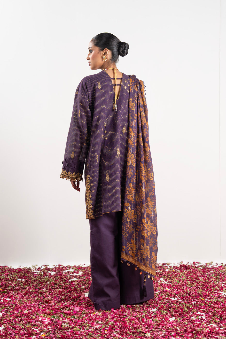 3 Pc Embroidered Dobby Zari Suit With Zari Lawn Dupatta