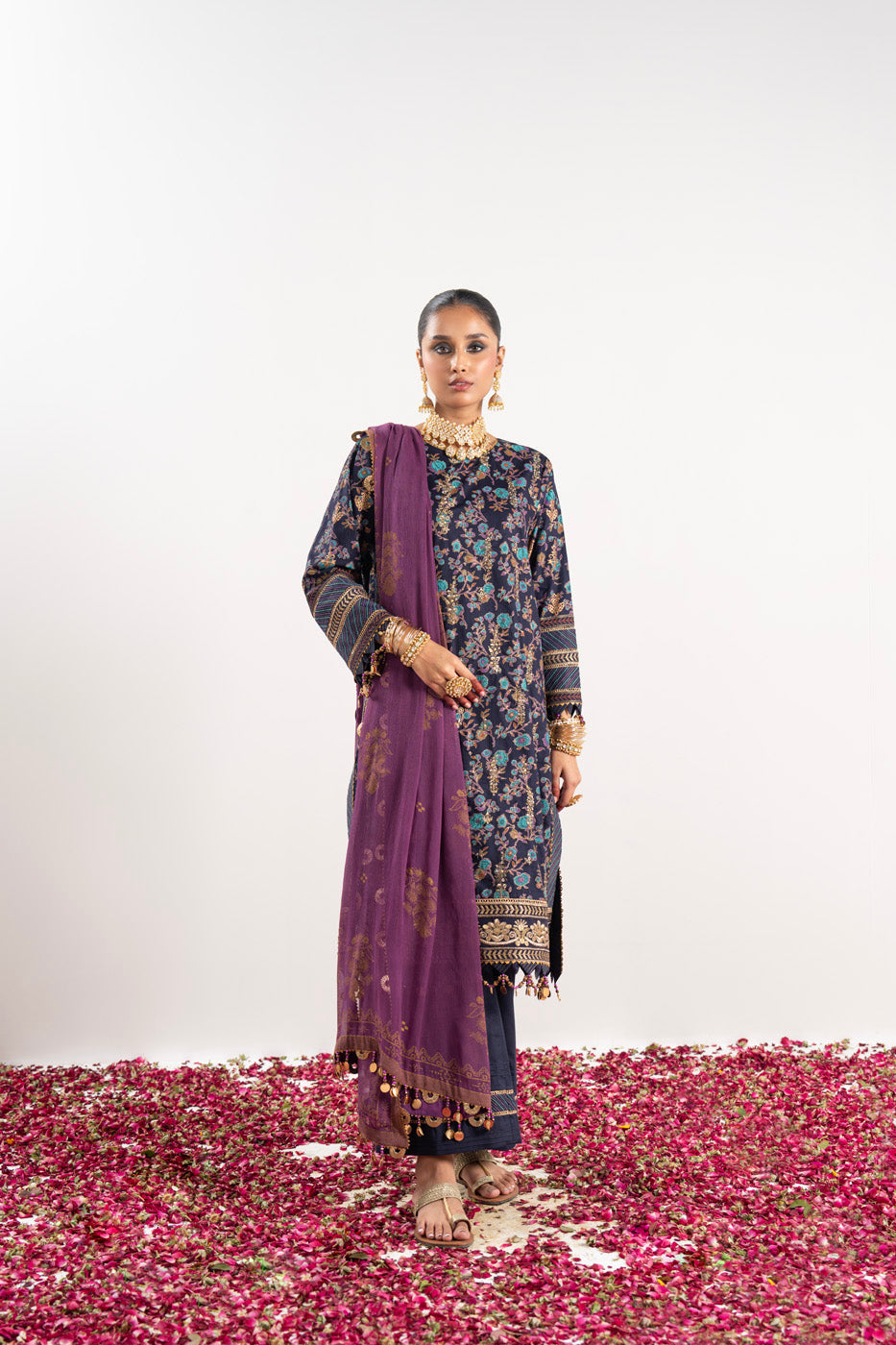 3 Pc Embroidered Doriya Suit With Chiffon Dupatta