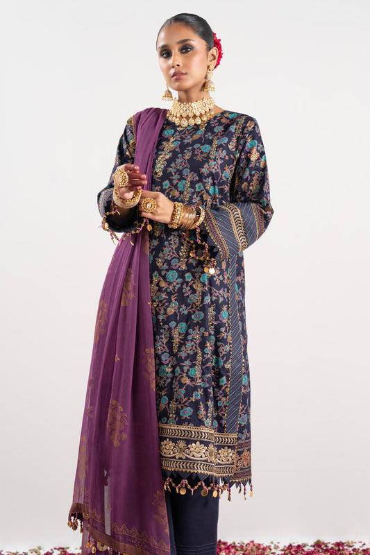 3 Pc Embroidered Doriya Suit With Chiffon Dupatta