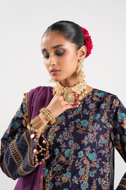 3 Pc Embroidered Doriya Suit With Chiffon Dupatta