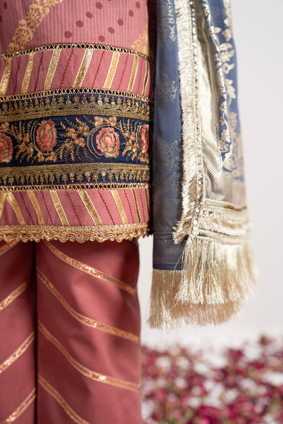 3 Pc Embroidered Doriya Suit With Foil Dupatta