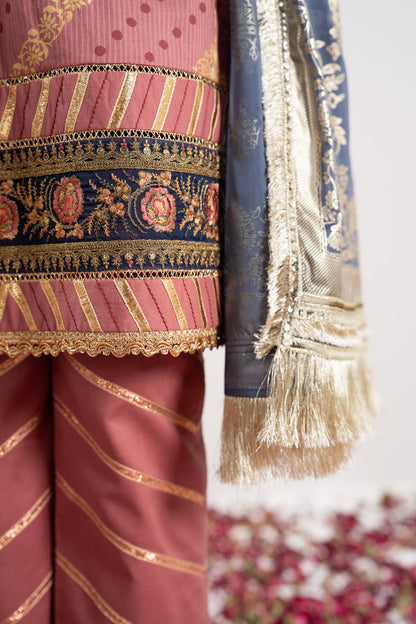3 Pc Embroidered Doriya Suit With Foil Dupatta
