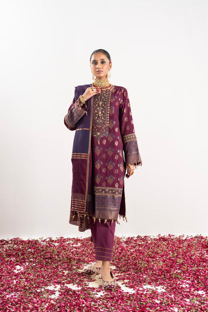 3 Pc Embroidered Jacquard Suit With Jacquard Dupatta
