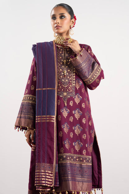 3 Pc Embroidered Jacquard Suit With Jacquard Dupatta
