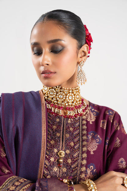 3 Pc Embroidered Jacquard Suit With Jacquard Dupatta