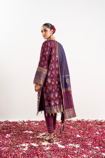 3 Pc Embroidered Jacquard Suit With Jacquard Dupatta