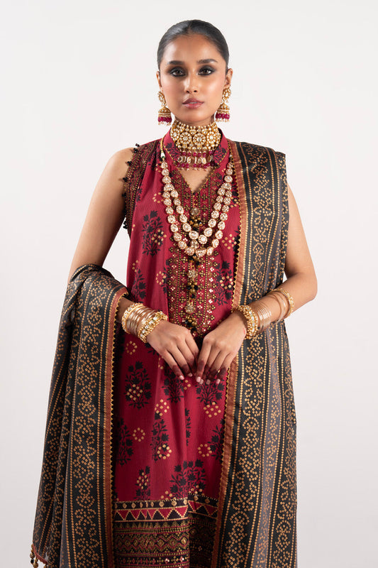 2 Pc Embroidered Heavy Cambric Suit With Thin Cotton Silk Dupatta