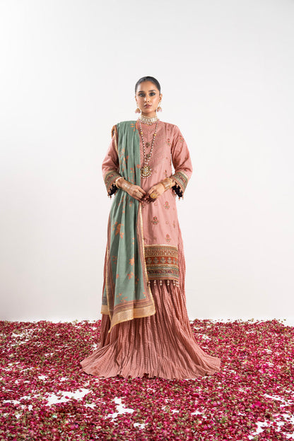 3 Pc Embroidered Cambric Suit With Cotton Silk Dupatta