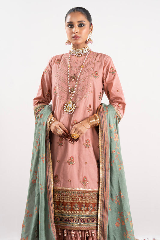 3 Pc Embroidered Cambric Suit With Cotton Silk Dupatta