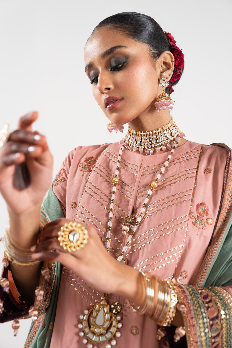 3 Pc Embroidered Cambric Suit With Cotton Silk Dupatta