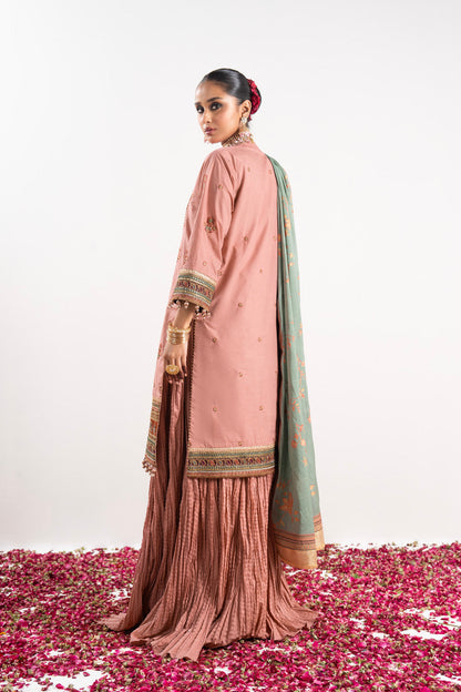 3 Pc Embroidered Cambric Suit With Cotton Silk Dupatta